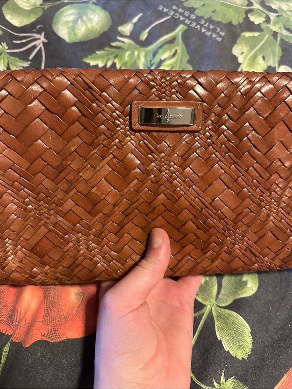Cole Haan Cognac Woven Leather Wristlet Clutch
